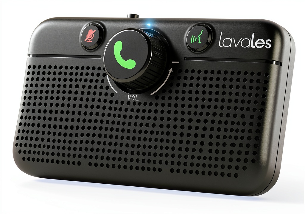 Installing Lavales Car Bluetooth Speaker Handsfree Calling on a wooden desk