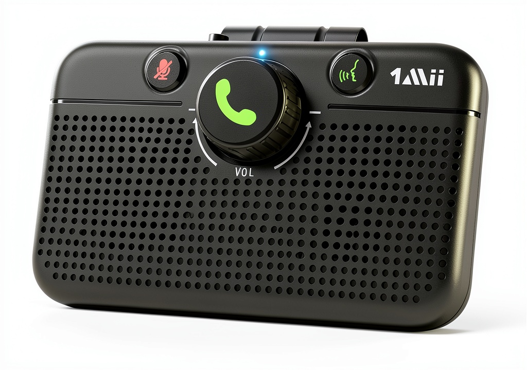 1Mii MK02 Bluetooth speaker mounted on a car dashboard
