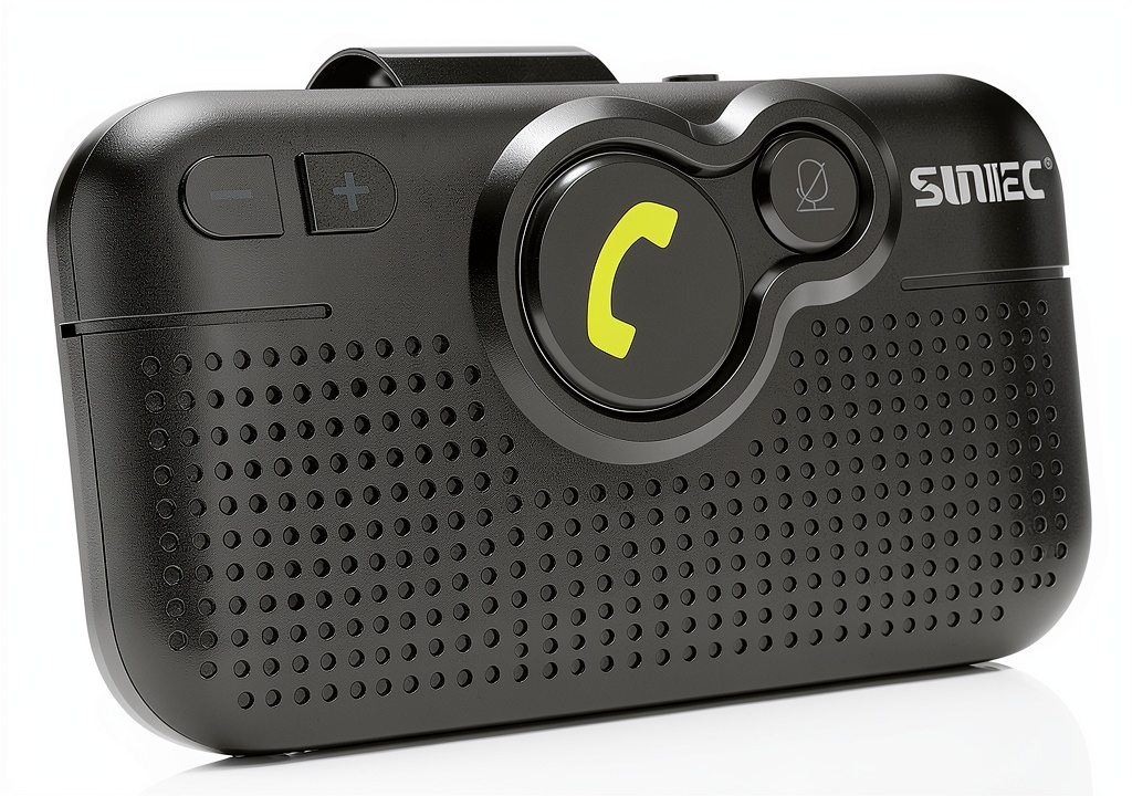 SUNITEC Bluetooth Car Speakerphone clipped to a car visor
